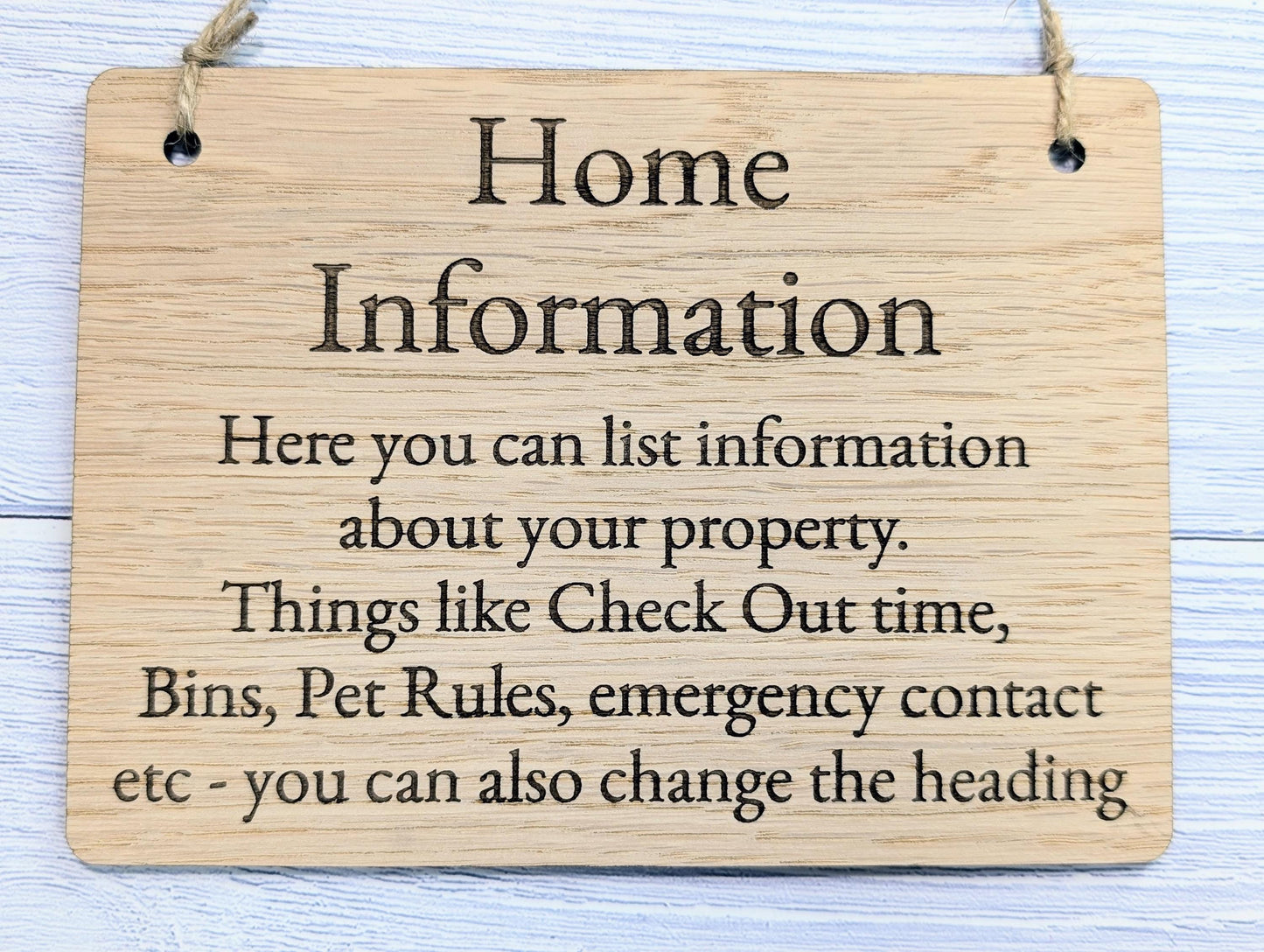 Wooden Home Information Sign | Personalised Wooden Door Sign | Custom Airbnb & Home Rules | Oak Checkout, Pet, Bin Signage