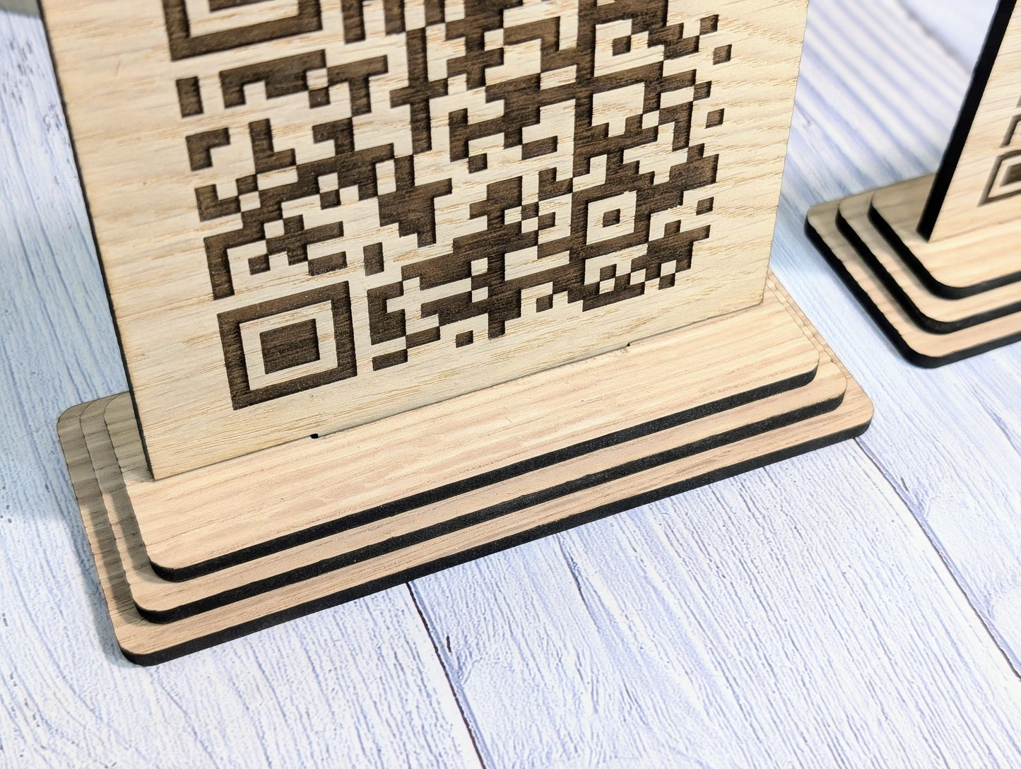 QR Code 'Leave us a review' Custom Wooden Table Sign, Personalised Logo & Link, Eco-Friendly, 2 Sizes | Google, Trustpilot, Tripadvisor etc