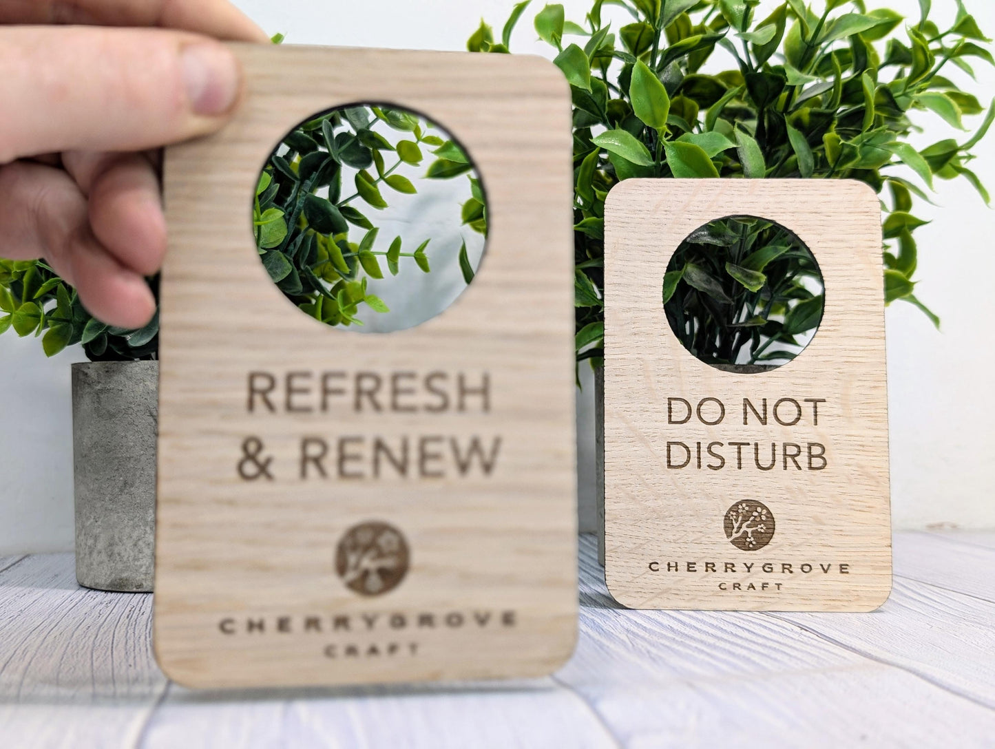 Custom Do Not Disturb Reversible Sign | Wooden Door Hanger - Personalised Door Signage with Logo – 89x137mm, for Privacy, Hotel, B&B