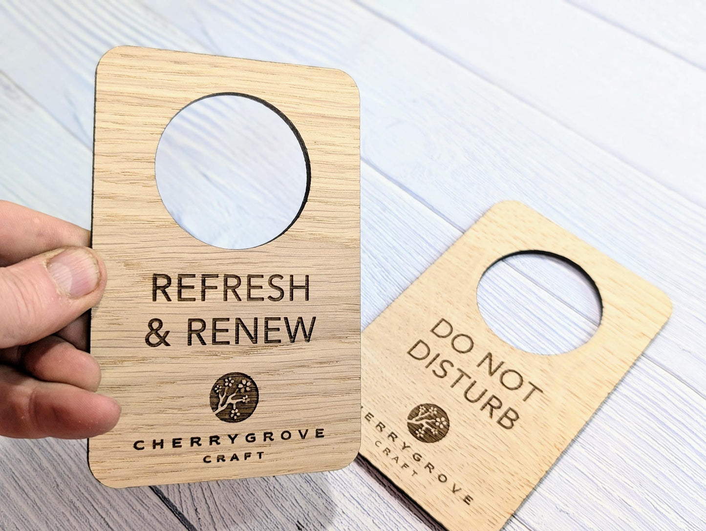 Custom Do Not Disturb Reversible Sign | Wooden Door Hanger - Personalised Door Signage with Logo – 89x137mm, for Privacy, Hotel, B&B