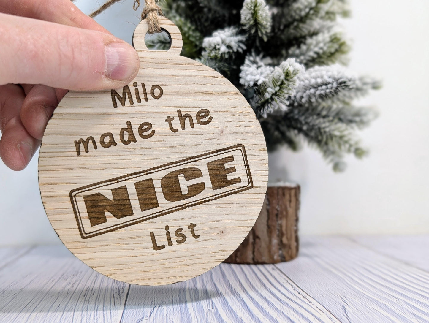 Custom Double-Sided Naughty or Nice List Wooden Bauble | Personalised Oak Christmas Ornament for Children | Wood Xmas Decoration | Festive