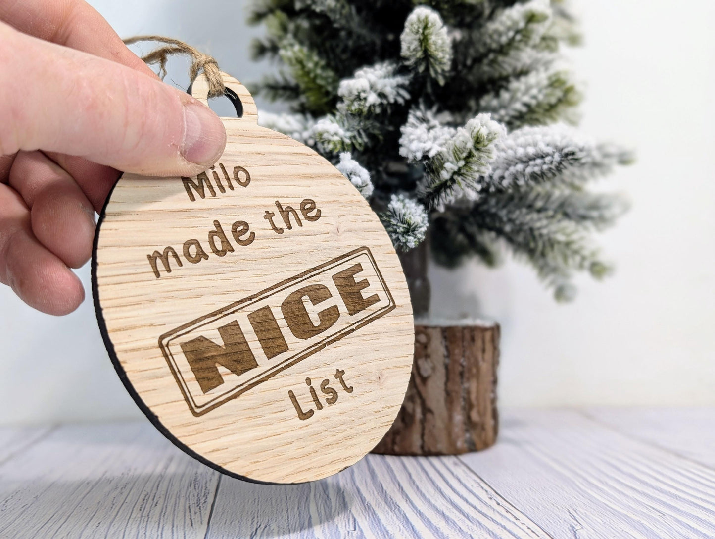 Custom Double-Sided Naughty or Nice List Wooden Bauble | Personalised Oak Christmas Ornament for Children | Wood Xmas Decoration | Festive