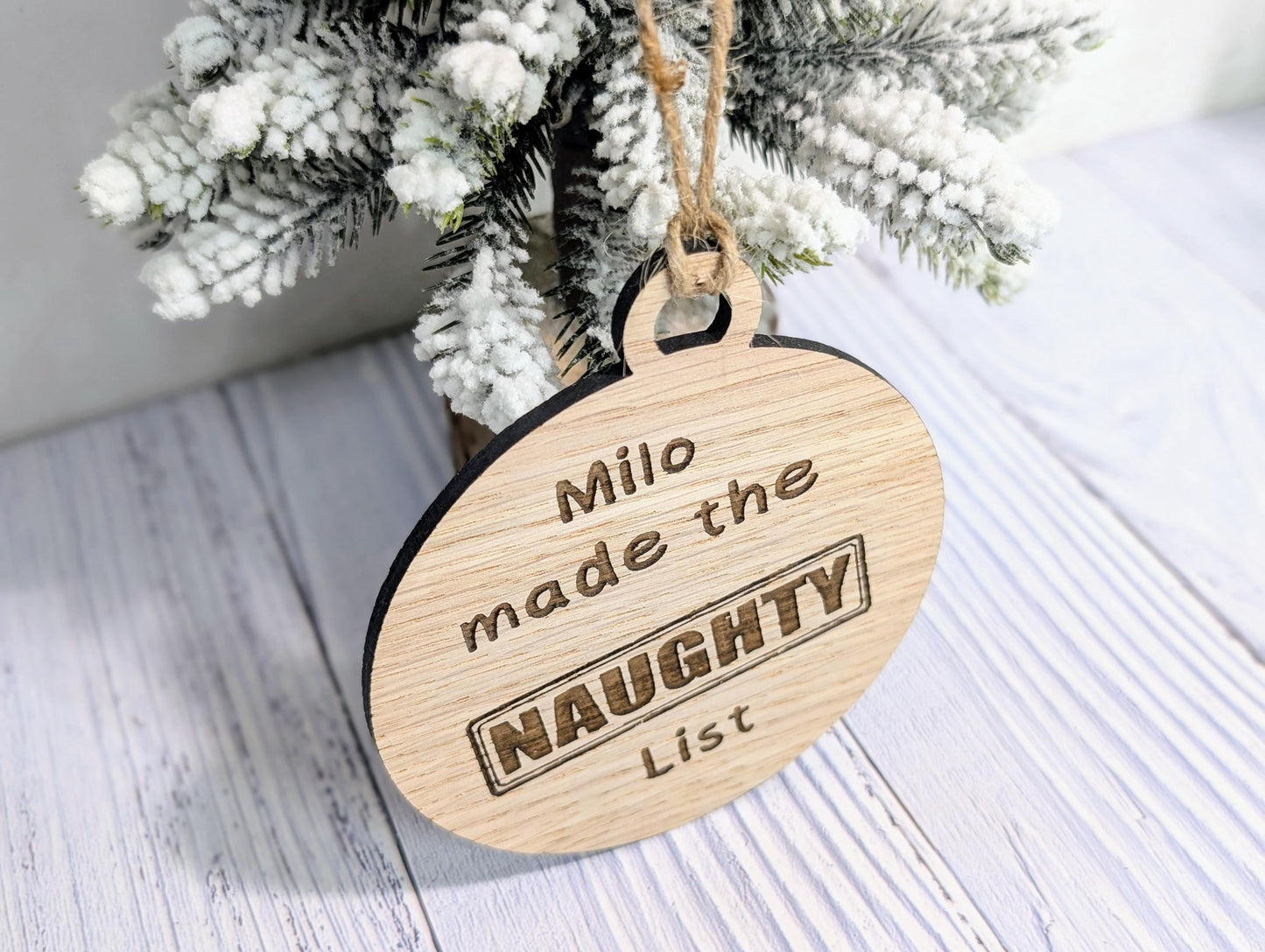 Custom Double-Sided Naughty or Nice List Wooden Bauble | Personalised Oak Christmas Ornament for Children | Wood Xmas Decoration | Festive