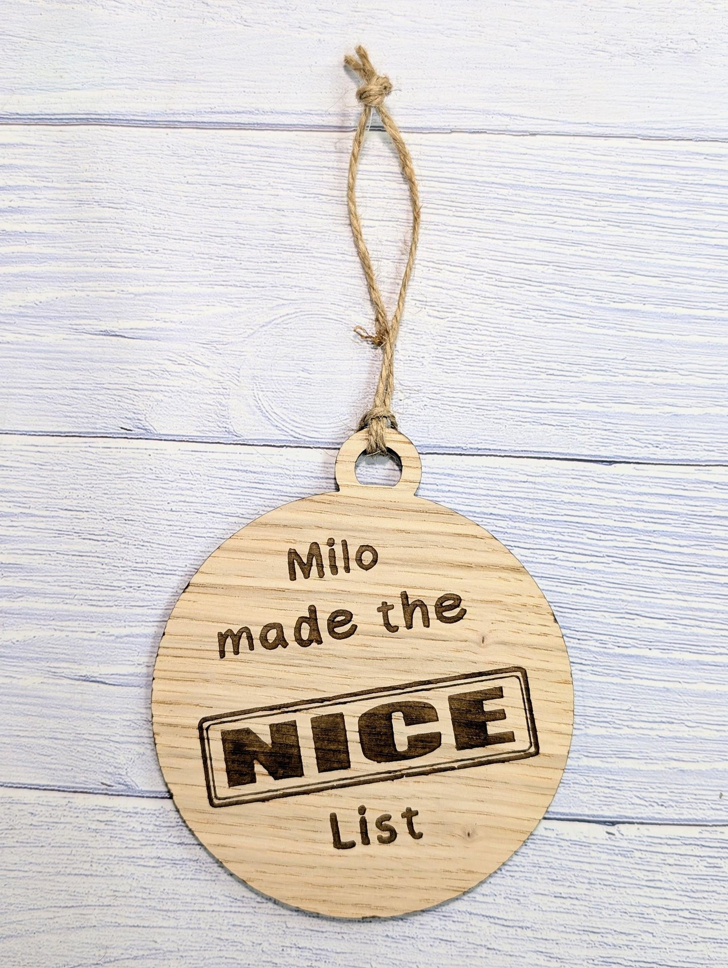 Custom Double-Sided Naughty or Nice List Wooden Bauble | Personalised Oak Christmas Ornament for Children | Wood Xmas Decoration | Festive