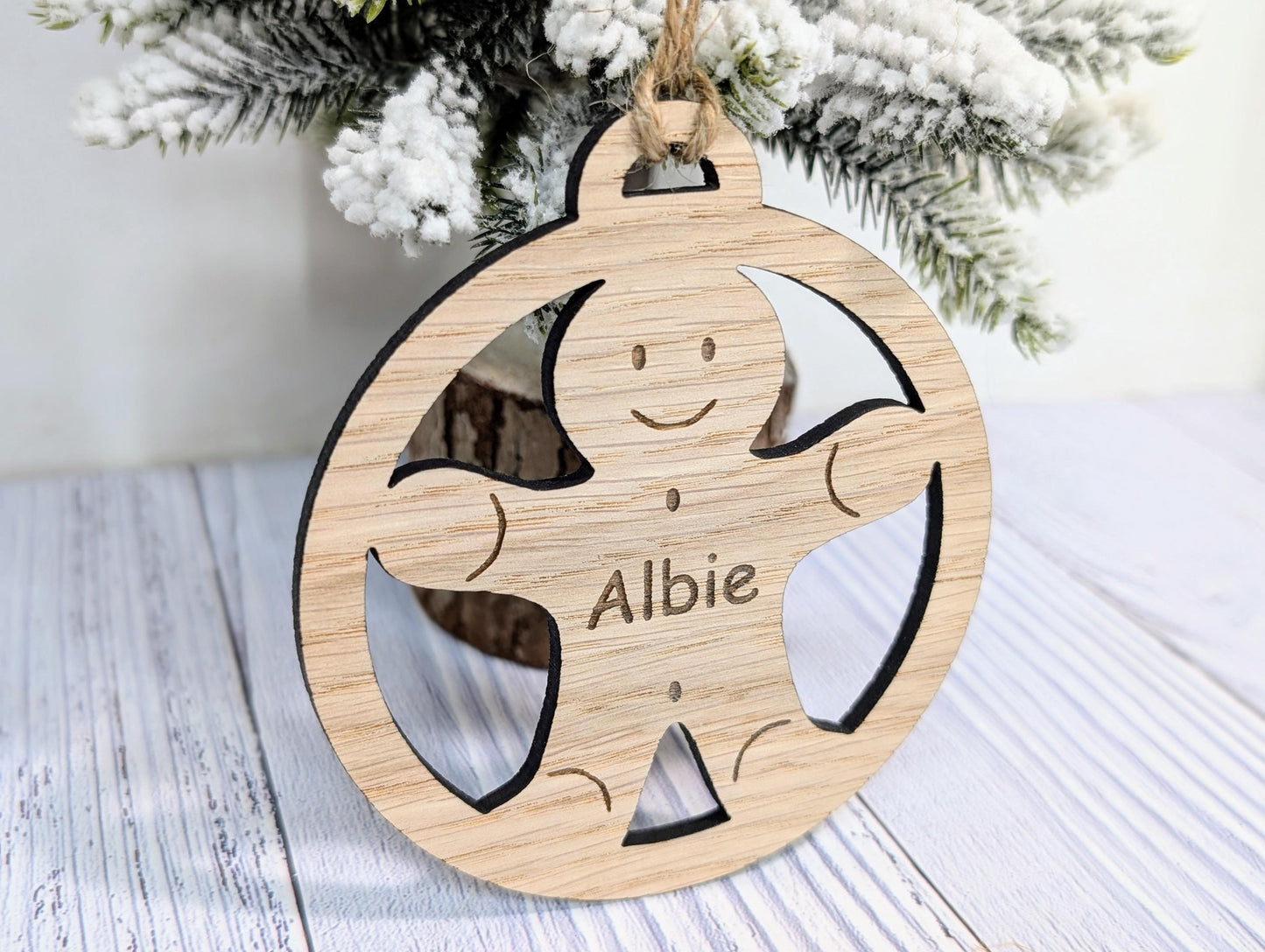 Custom Gingerbread Man Wooden Christmas Bauble for Festive Decor | Personalised Gift | Custom Tree Decoration | Xmas Oak Ornament | Festive