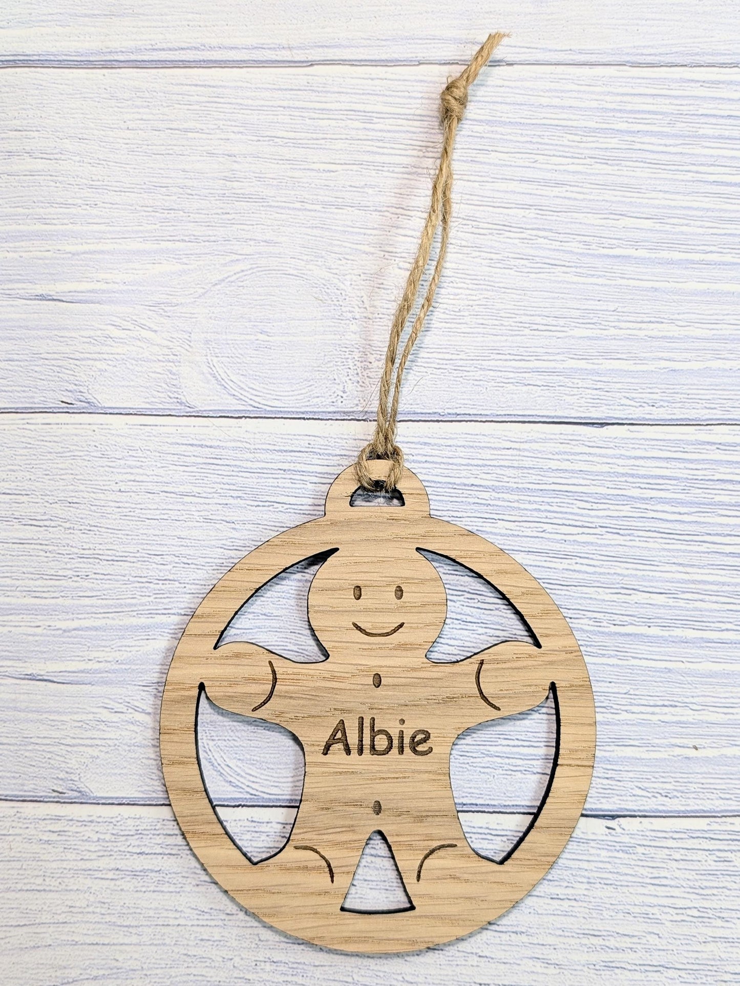 Custom Gingerbread Man Wooden Christmas Bauble for Festive Decor | Personalised Gift | Custom Tree Decoration | Xmas Oak Ornament | Festive