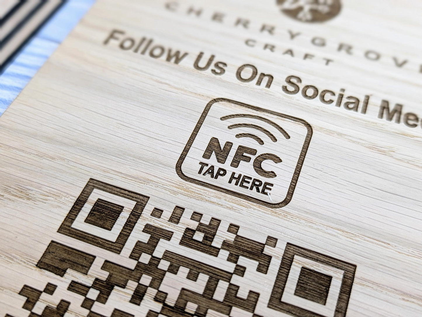 QR Code and NFC 'Follow Us on Social Media' Custom XL Wooden Table Sign, Personalised Logo & Social Media Link, Eco-Friendly, Extra Large