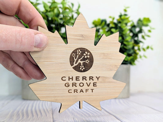 Leaf Shaped Bamboo Logo Coasters - Personalised – Eco-Friendly Gift, Custom Branded – Bespoke Sustainable Craft, 115mm Diameter