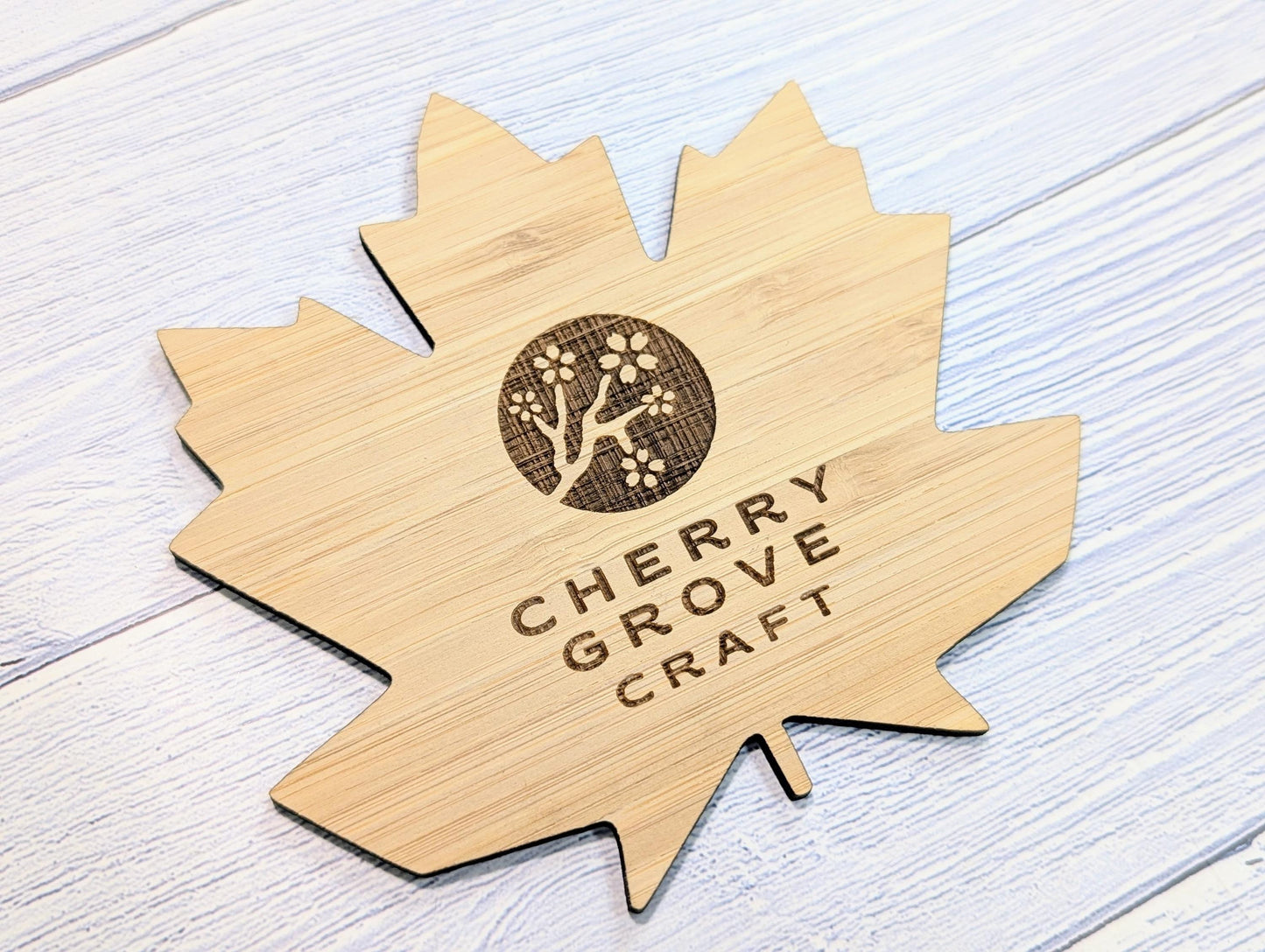 Leaf Shaped Bamboo Logo Coasters - Personalised – Eco-Friendly Gift, Custom Branded – Bespoke Sustainable Craft, 115mm Diameter