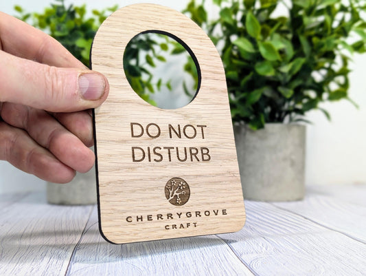 Do Not Disturb Wooden Door Hanger - Personalised Door Sign with Logo – 89x144mm, Custom Signage for Office, WFH, or Quiet Time