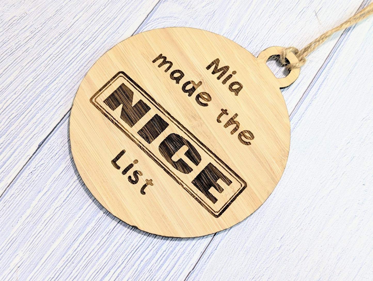 Custom Double-Sided Naughty or Nice List Bamboo Bauble | Personalised Christmas Ornament for Children | Eco-Friendly Xmas Decoration