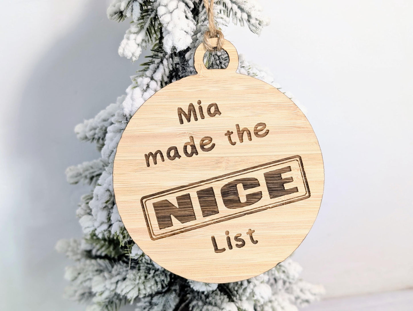 Custom Double-Sided Naughty or Nice List Bamboo Bauble | Personalised Christmas Ornament for Children | Eco-Friendly Xmas Decoration