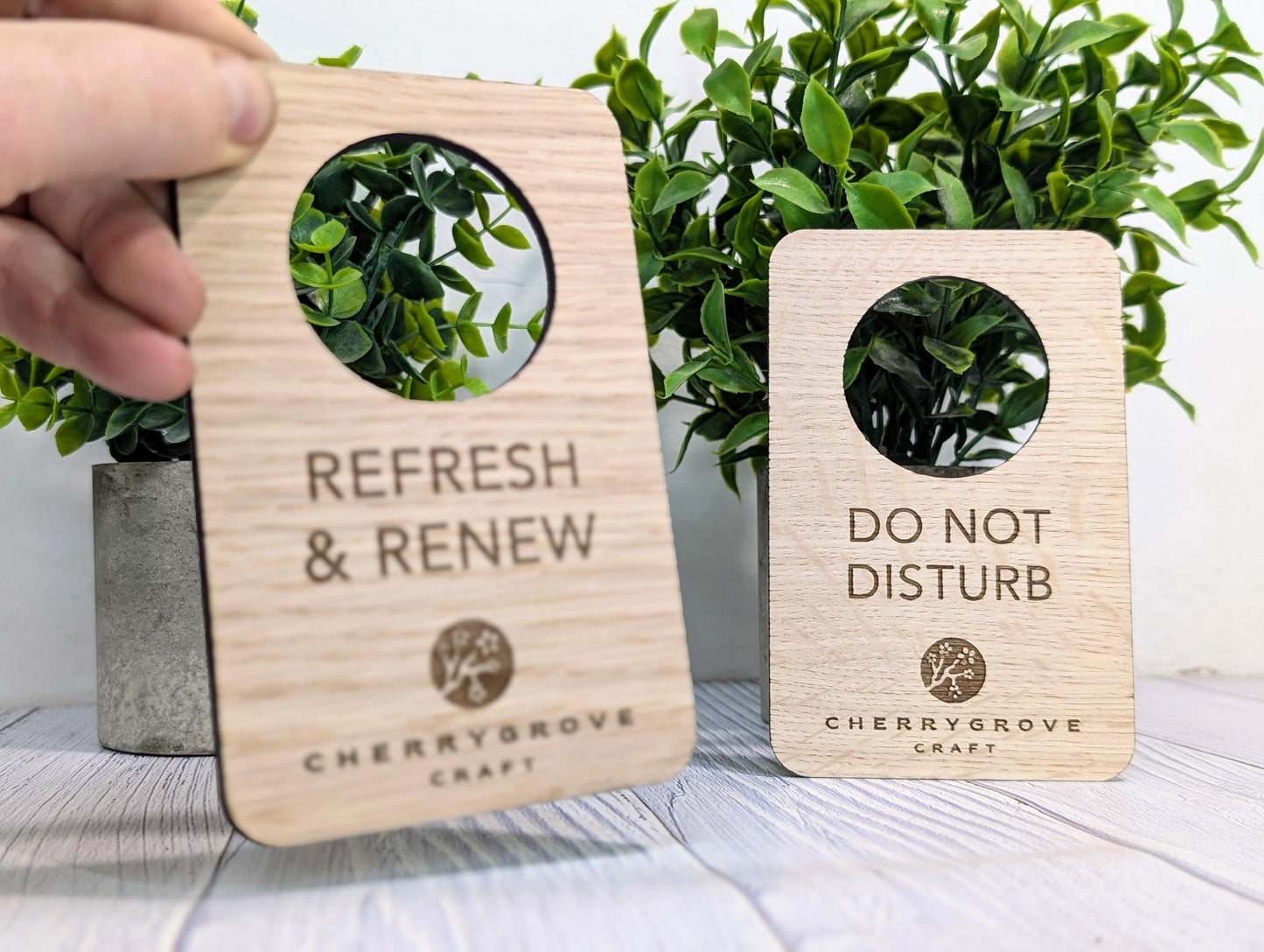 Custom Do Not Disturb Reversible Sign | Wooden Door Hanger - Personalised Door Signage with Logo – 89x137mm, for Privacy, Hotel, B&B