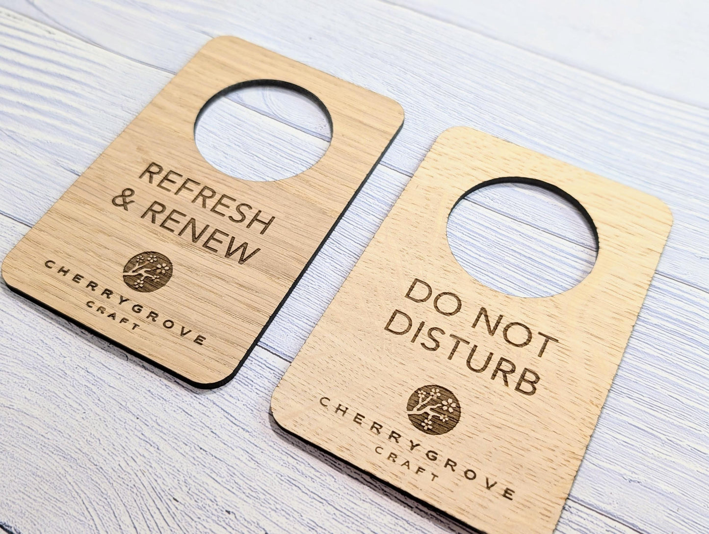 Custom Do Not Disturb Reversible Sign | Wooden Door Hanger - Personalised Door Signage with Logo – 89x137mm, for Privacy, Hotel, B&B