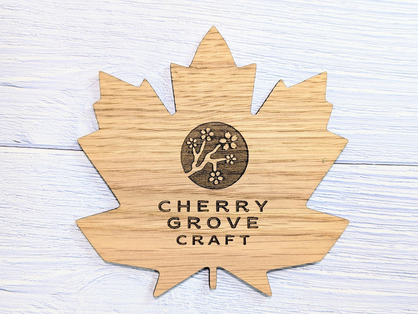 Leaf Shaped Wooden Logo Coasters - Personalised – Eco-Friendly Gift, Custom Branded – Bespoke Sustainable Craft, 115mm Diameter, Oak Wood