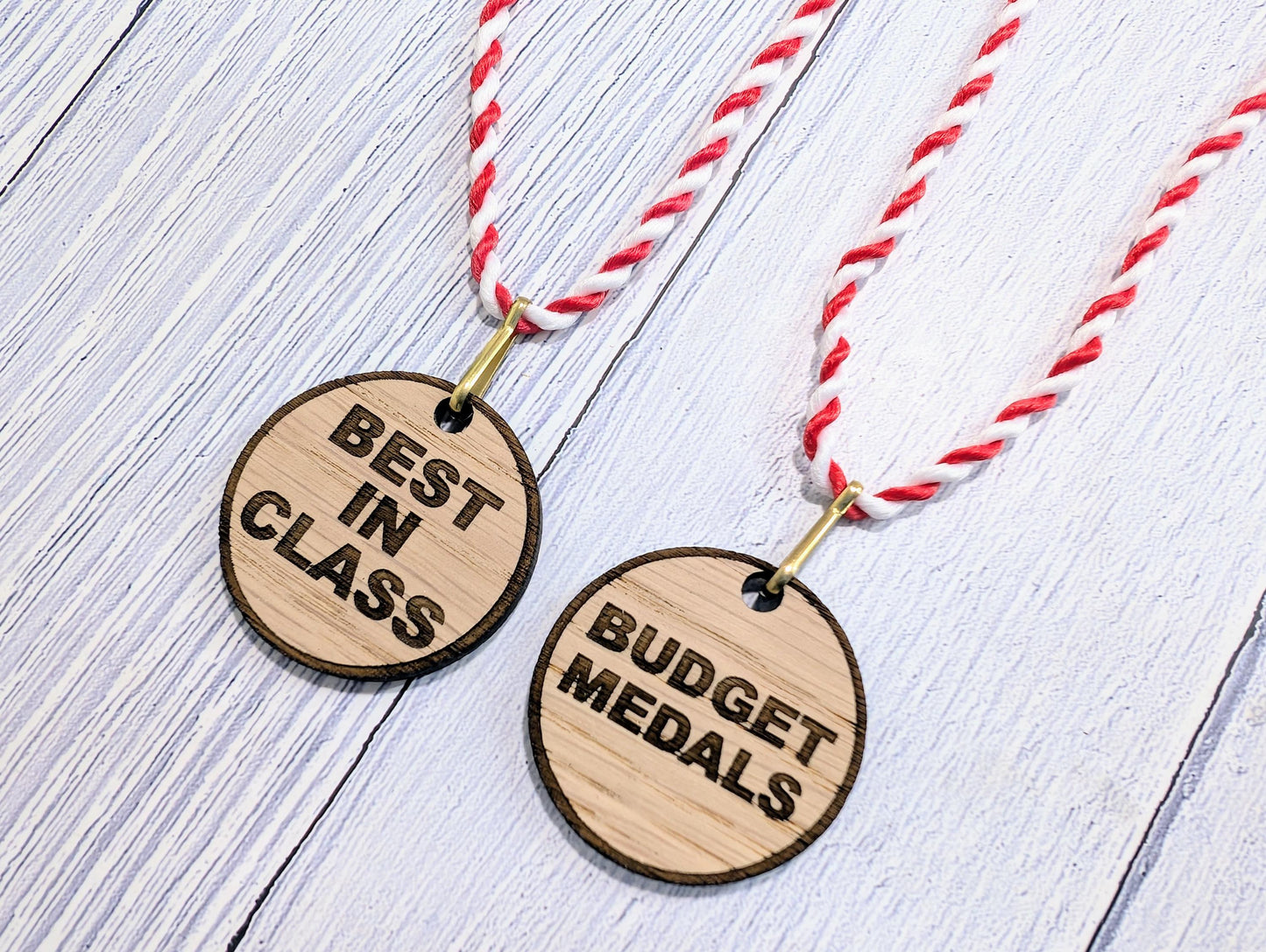 Budget Oak MDF Medals 40mm with String Lanyard | Affordable Awards for Events & Competitions | Eco-Friendly