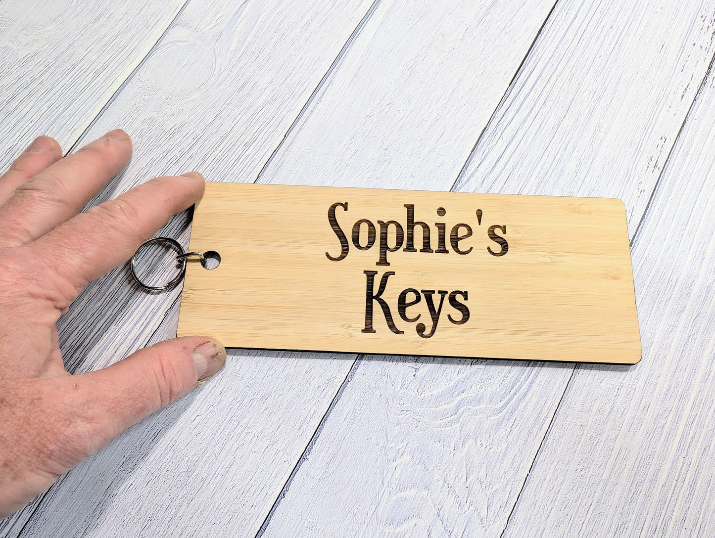 Extra-Large Bamboo Keyring, Personalised Gift, 200x80mm - Ideal for First Car, New Home, or Those Who Misplace Keys, Eco-Friendly