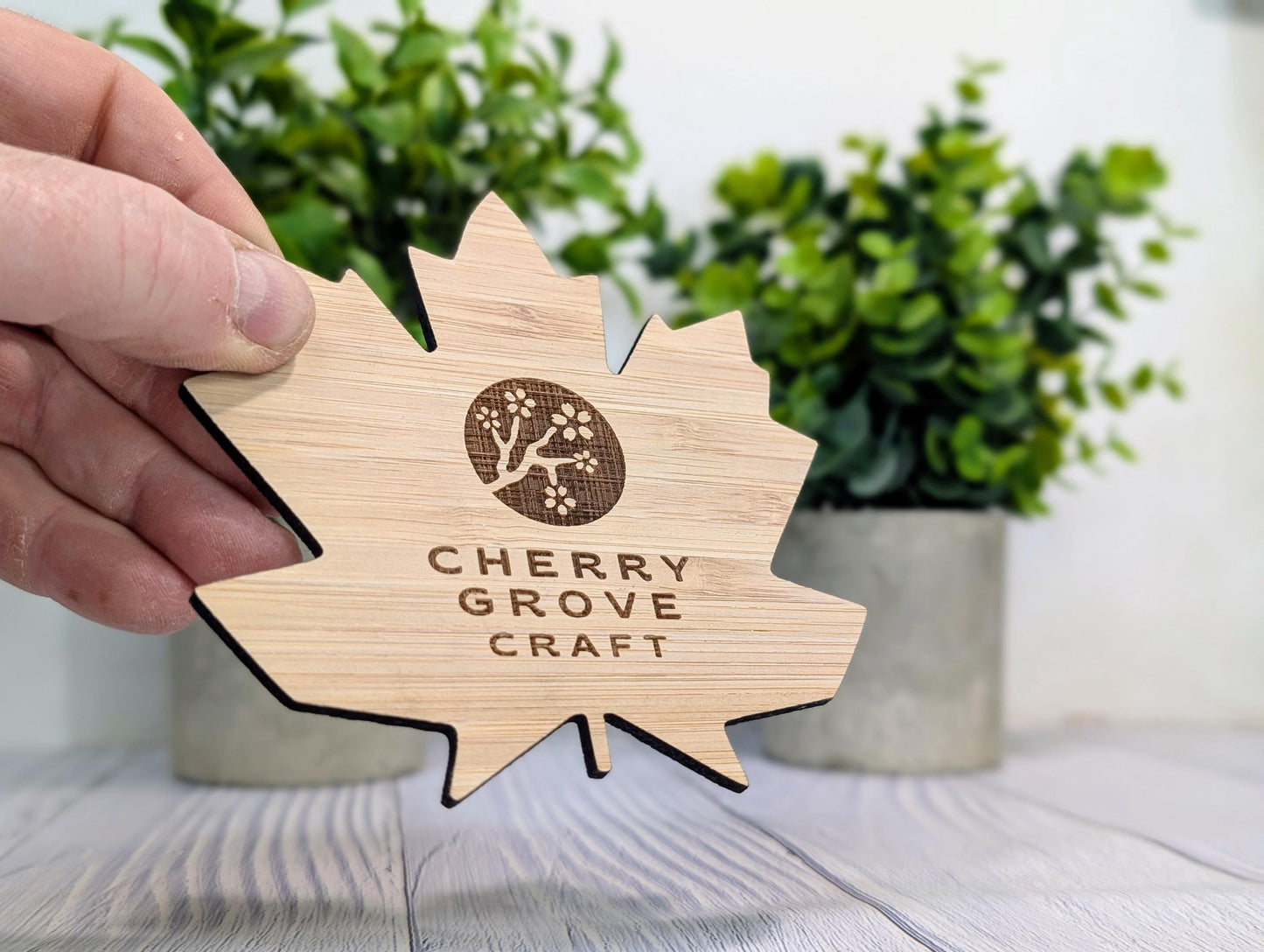 Leaf Shaped Bamboo Logo Coasters - Personalised – Eco-Friendly Gift, Custom Branded – Bespoke Sustainable Craft, 115mm Diameter