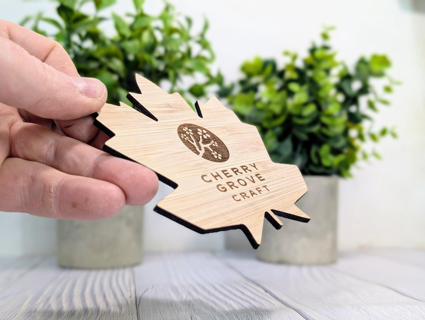 Leaf Shaped Bamboo Logo Coasters - Personalised – Eco-Friendly Gift, Custom Branded – Bespoke Sustainable Craft, 115mm Diameter