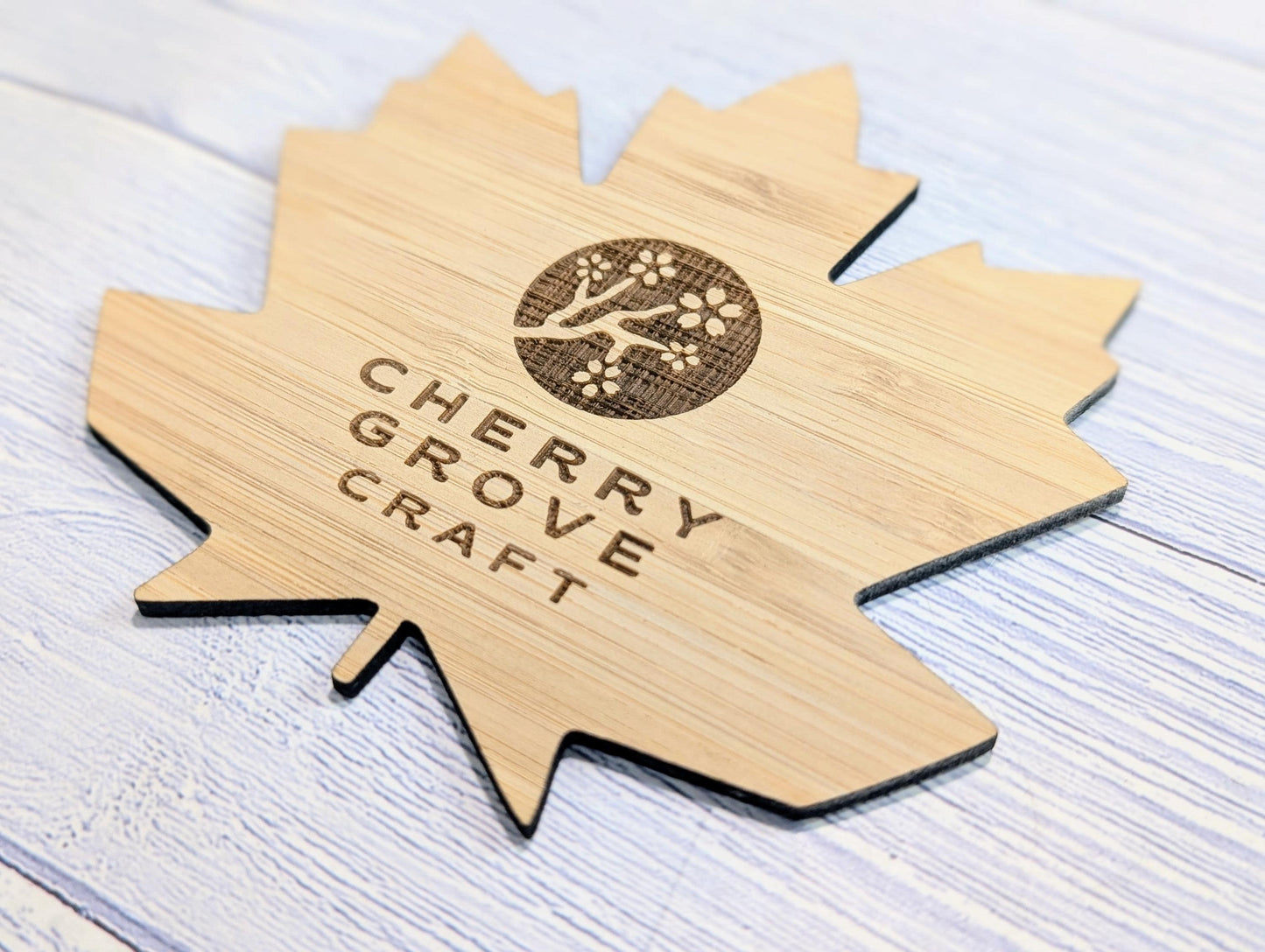 Leaf Shaped Bamboo Logo Coasters - Personalised – Eco-Friendly Gift, Custom Branded – Bespoke Sustainable Craft, 115mm Diameter