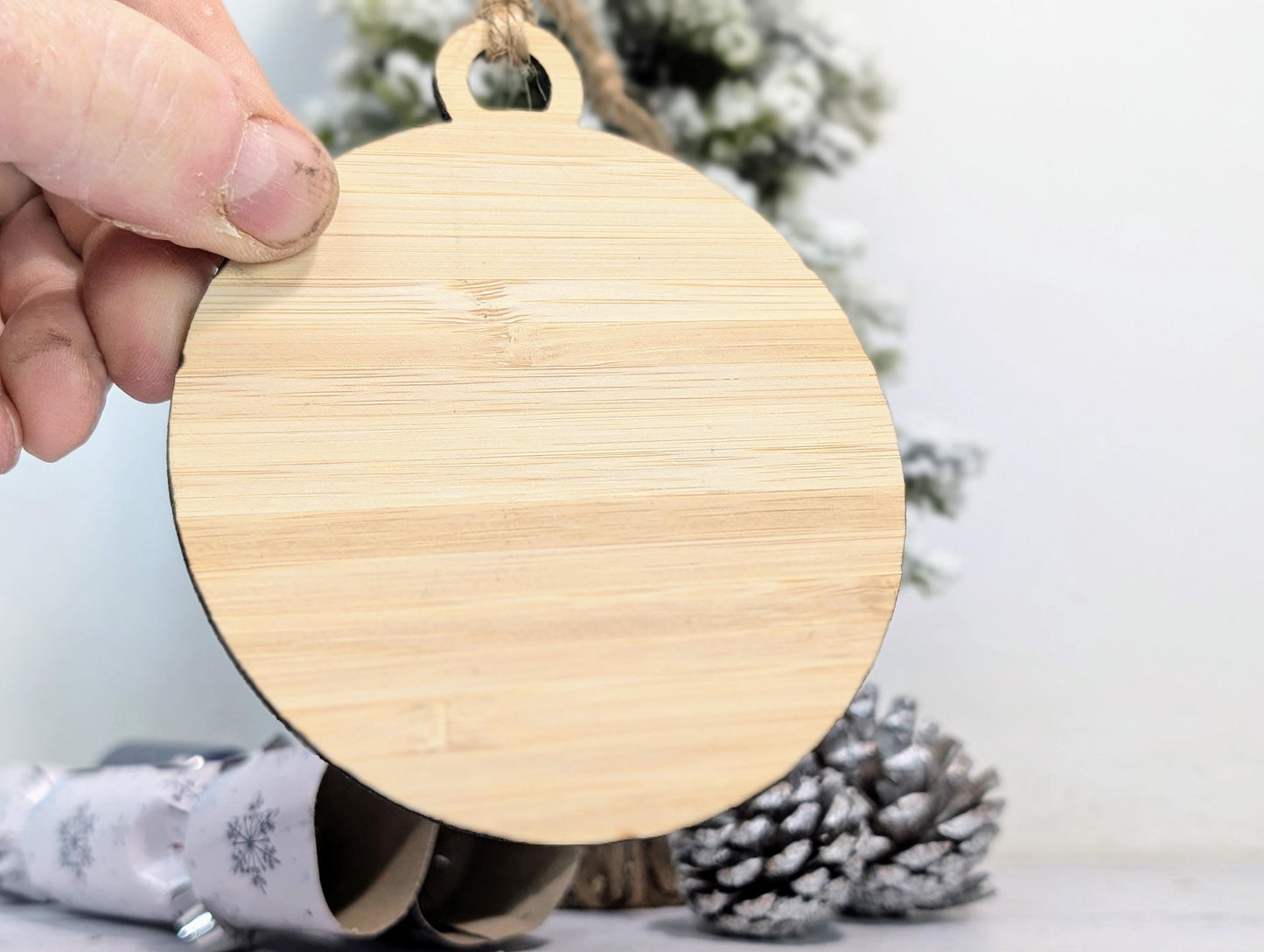 Custom Logo Bauble for Organisations, Businesses - Engraved Bamboo Ornament - Corporate Christmas Tree Decoration - Bulk Options