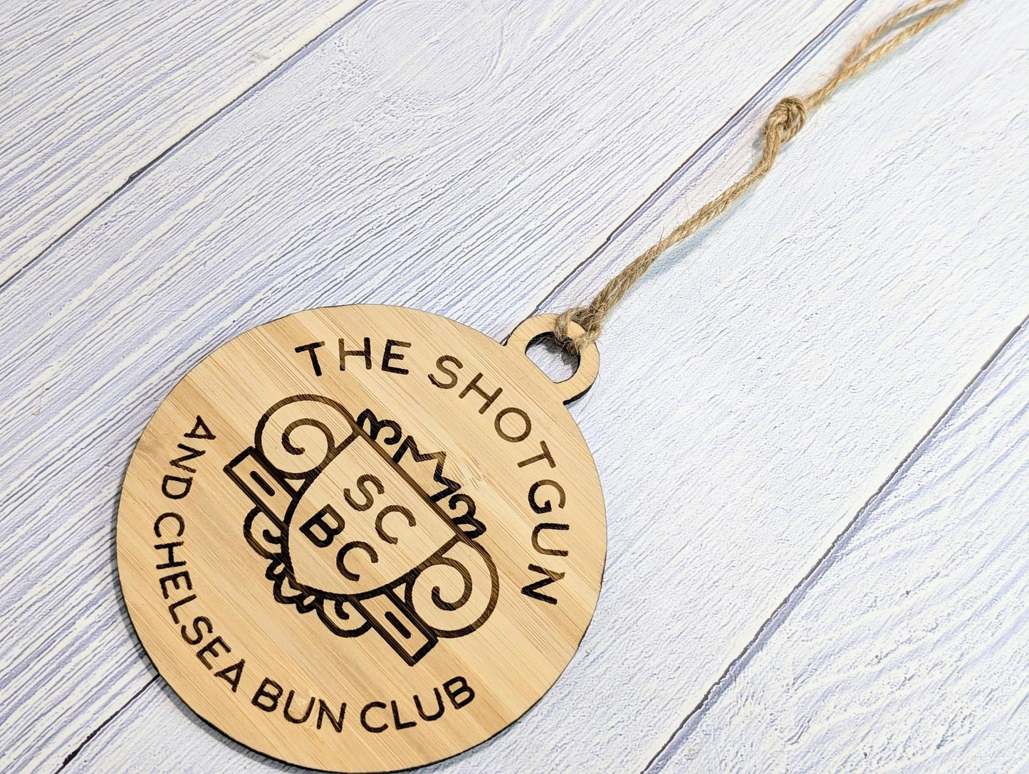 Custom Logo Bauble for Organisations, Businesses - Engraved Bamboo Ornament - Corporate Christmas Tree Decoration - Bulk Options