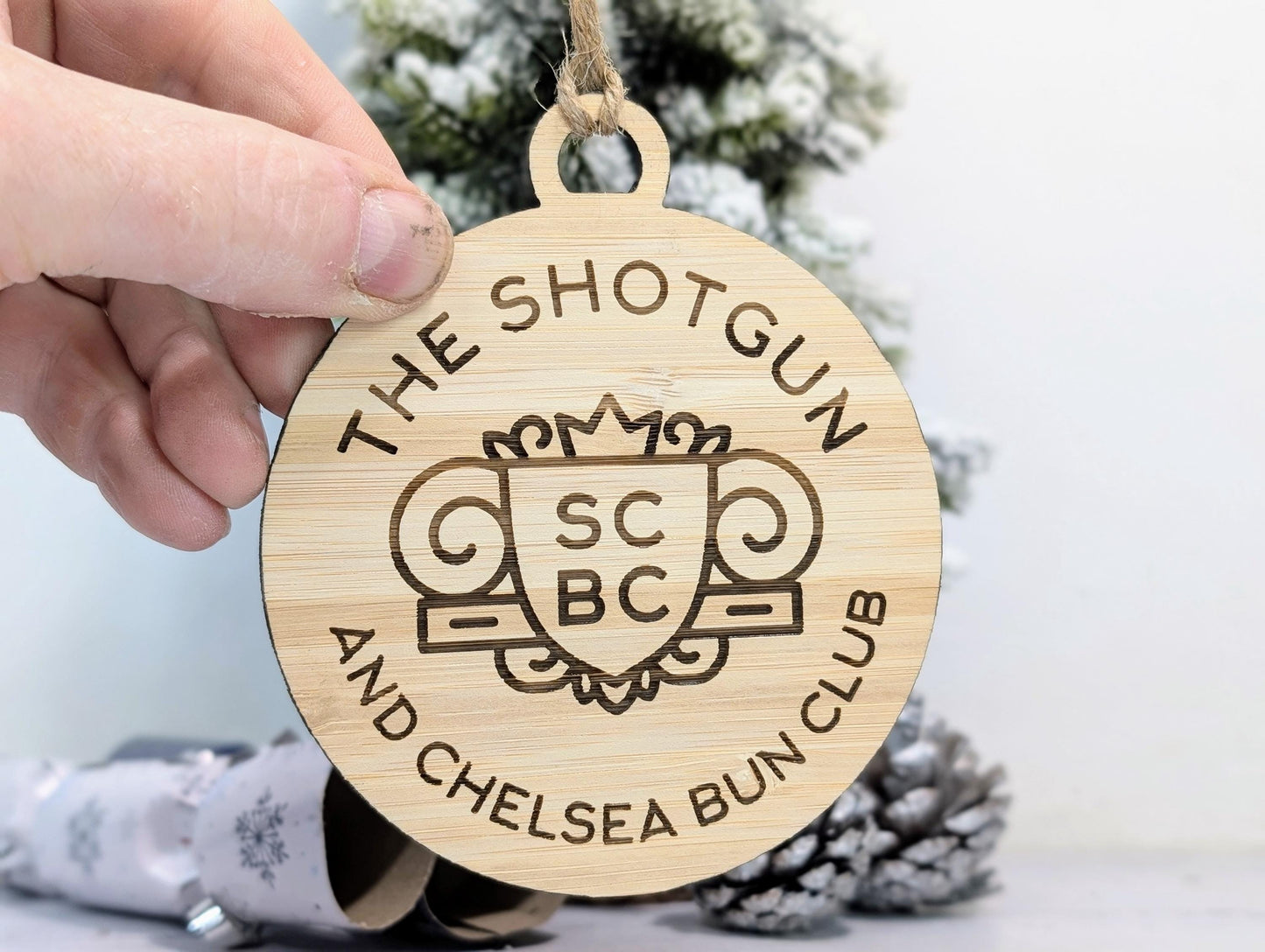 Custom Logo Bauble for Organisations, Businesses - Engraved Bamboo Ornament - Corporate Christmas Tree Decoration - Bulk Options