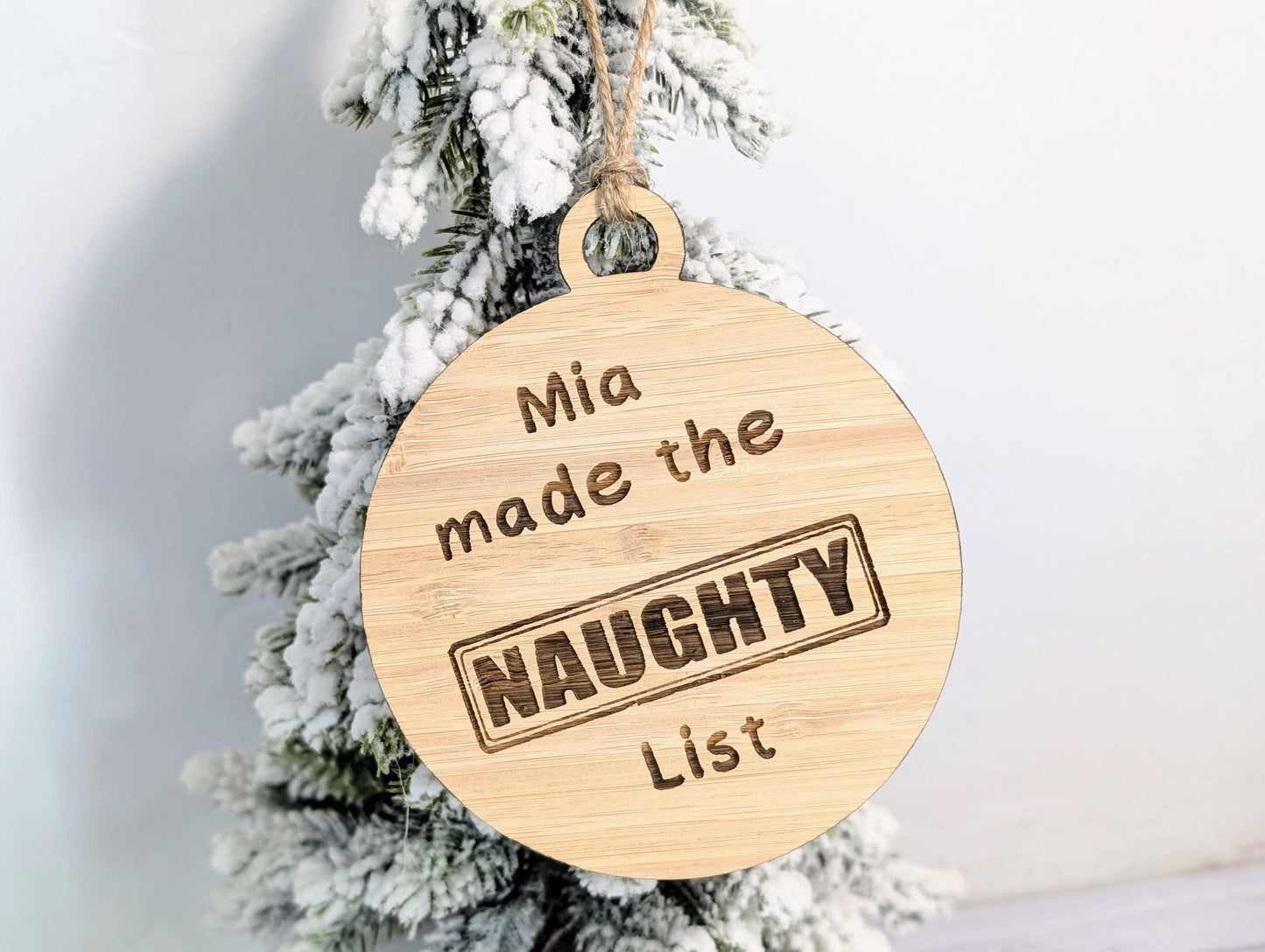 Custom Double-Sided Naughty or Nice List Bamboo Bauble | Personalised Christmas Ornament for Children | Eco-Friendly Xmas Decoration