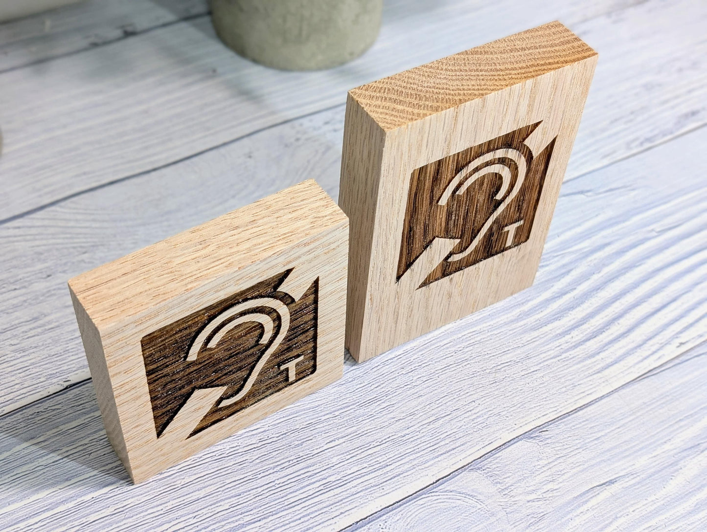 Hearing Loop Sign - Freestanding Engraved Oak Block - Accessible Signage for Businesses and Public Spaces - 2 Sizes - Hearing Aid Symbol