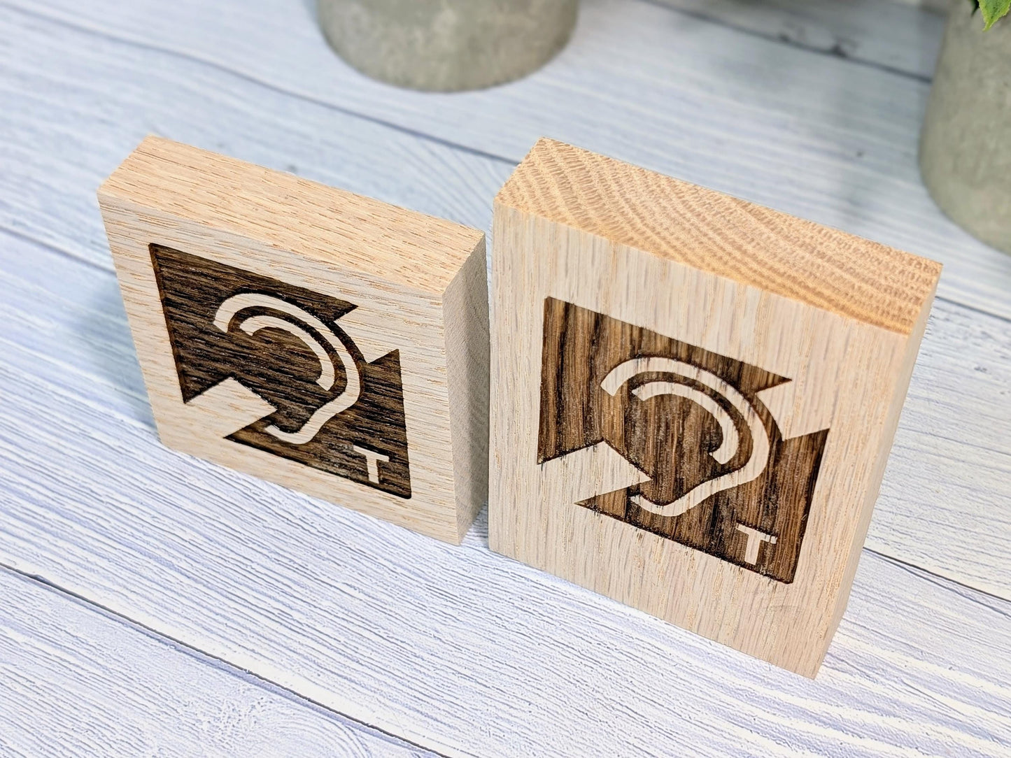 Hearing Loop Sign - Freestanding Engraved Oak Block - Accessible Signage for Businesses and Public Spaces - 2 Sizes - Hearing Aid Symbol