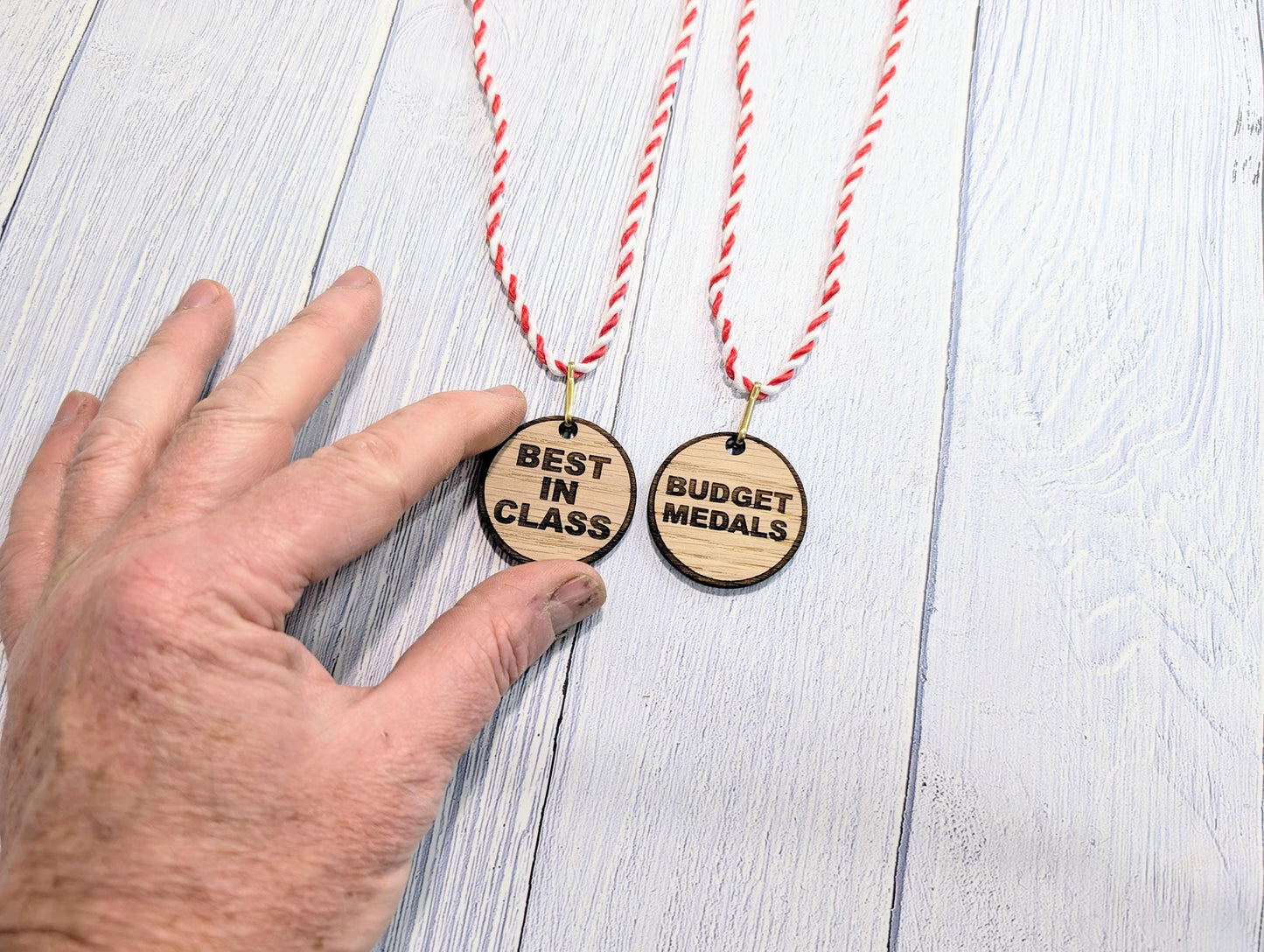 Budget Oak MDF Medals 40mm with String Lanyard | Affordable Awards for Events & Competitions | Eco-Friendly