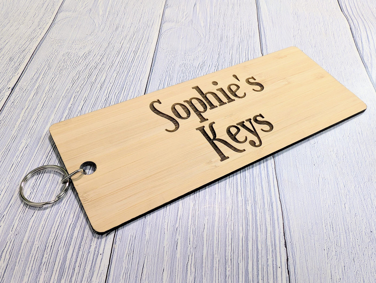 Extra-Large Bamboo Keyring, Personalised Gift, 200x80mm - Ideal for First Car, New Home, or Those Who Misplace Keys, Eco-Friendly