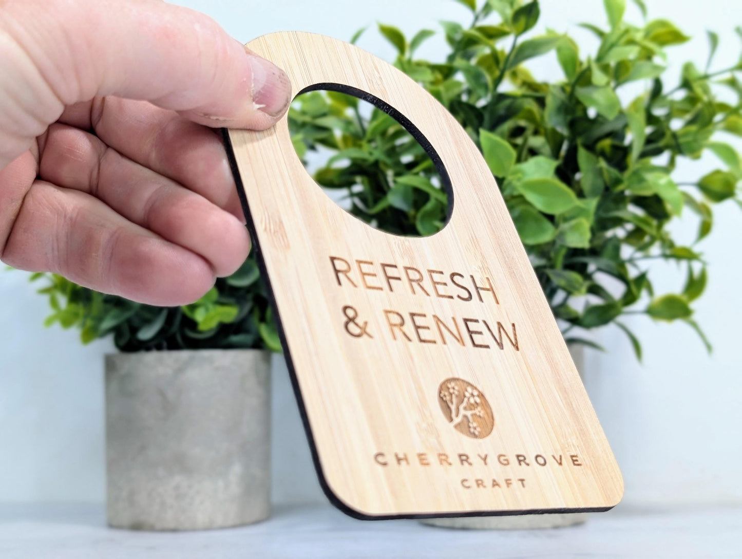 Custom Do Not Disturb Reversible Bamboo Sign | Sustainable Door Hanger - Personalised Signage - Add Your Logo - Hotel Door Sign, B&B