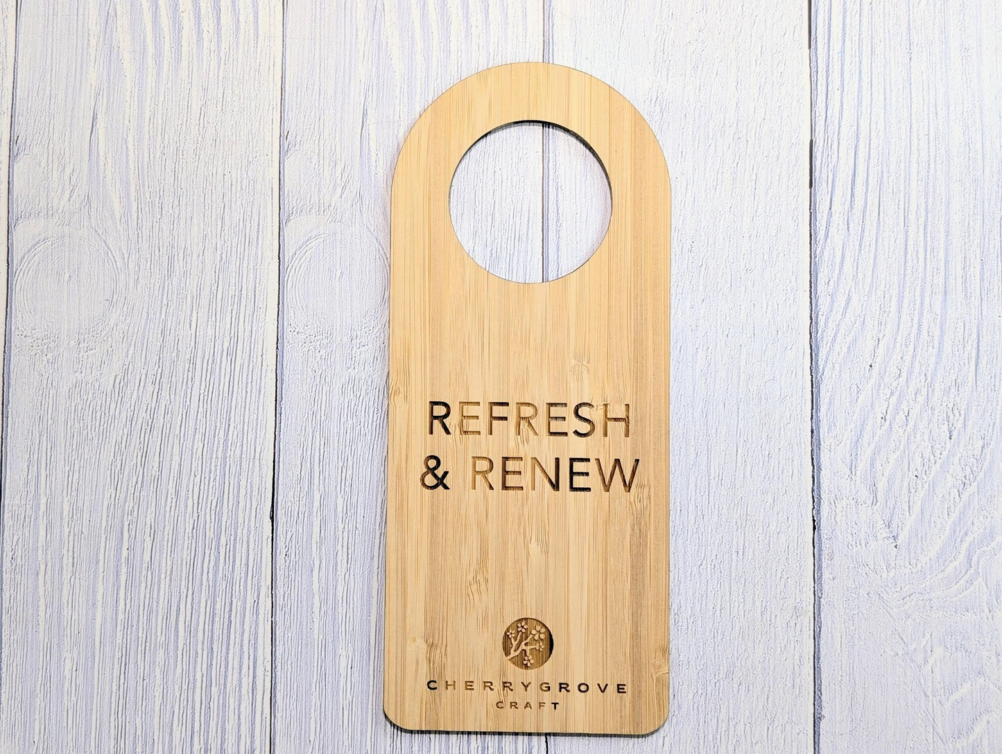 Bamboo Hotel Door Signs - "Refresh & Renew" and "Do Not Disturb" Door Signs, Hotel Door Hangers, Bedroom Signs, Add Your Logo