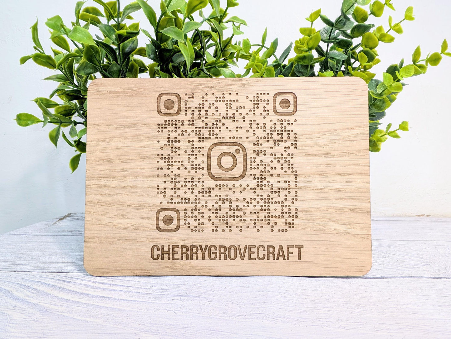 Custom Wooden Instagram QR Code Sign – Freestanding Oak Business Social Media Display for Businesses, Shops, Cafés, Market Stalls & Events