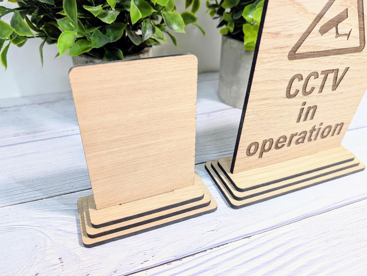 Freestanding Wooden CCTV in Operation Sign – Engraved Security Notice for Businesses, Shops & Public Spaces - Oak Business Signage