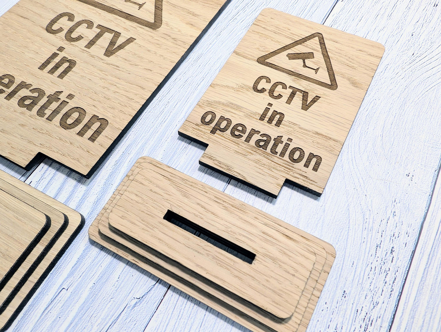 Freestanding Wooden CCTV in Operation Sign – Engraved Security Notice for Businesses, Shops & Public Spaces - Oak Business Signage