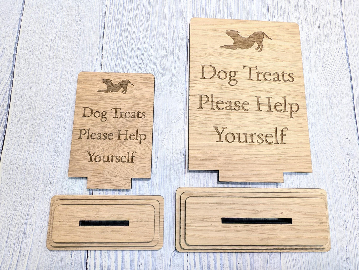 Dog Treats Sign – Freestanding Wooden Pet Treat Station, Cute Engraved Dog Design, Rustic Home, Pub & Café Decor, Sustainable Oak Finish
