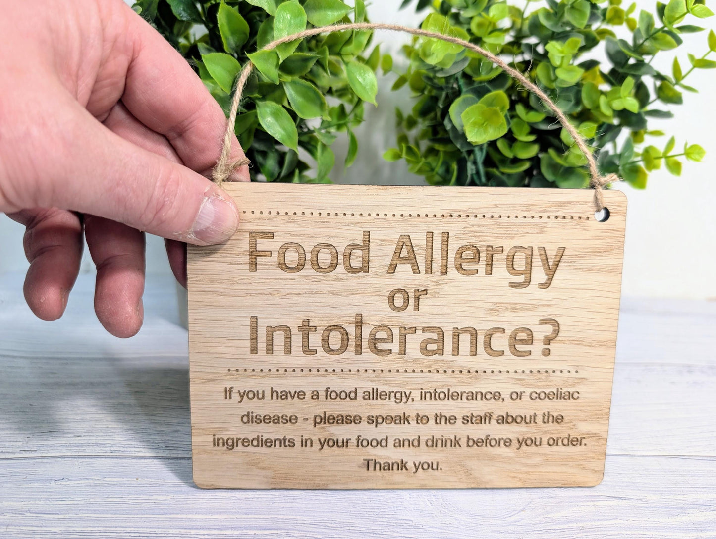 Food Allergy Notice Wooden Sign – Oak Veneer Allergy Info Sign – Coeliac & Allergy Warning – Wood Cafe, Restaurant, Pub Safety Signage