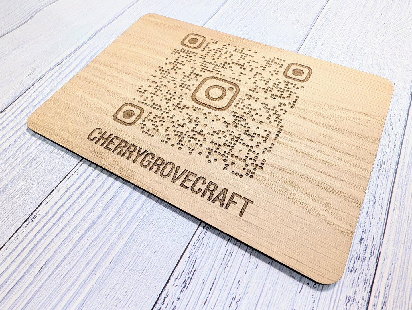 Custom Wooden Instagram QR Code Sign – Freestanding Oak Business Social Media Display for Businesses, Shops, Cafés, Market Stalls & Events