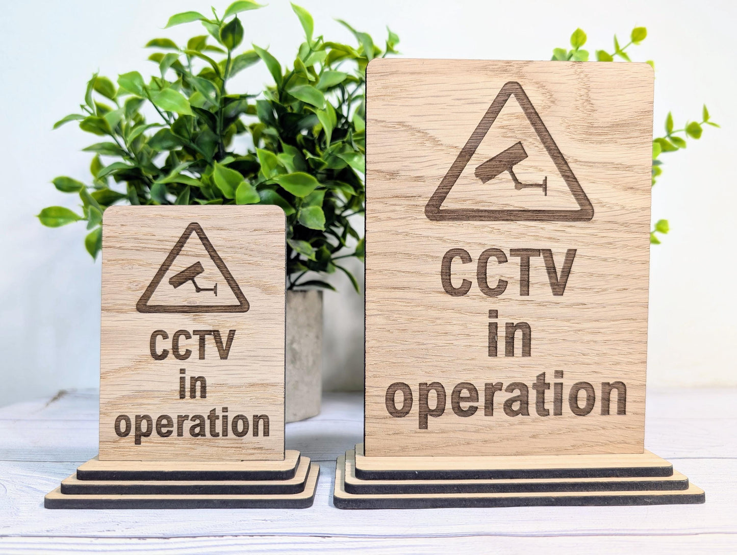 Freestanding Wooden CCTV in Operation Sign – Engraved Security Notice for Businesses, Shops & Public Spaces - Oak Business Signage