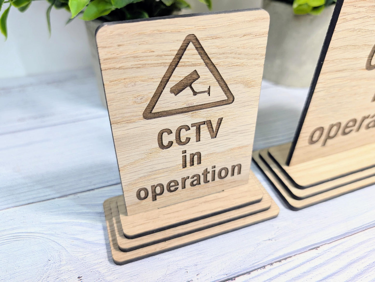 Freestanding Wooden CCTV in Operation Sign – Engraved Security Notice for Businesses, Shops & Public Spaces - Oak Business Signage
