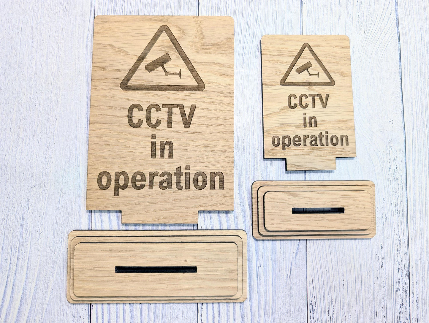 Freestanding Wooden CCTV in Operation Sign – Engraved Security Notice for Businesses, Shops & Public Spaces - Oak Business Signage