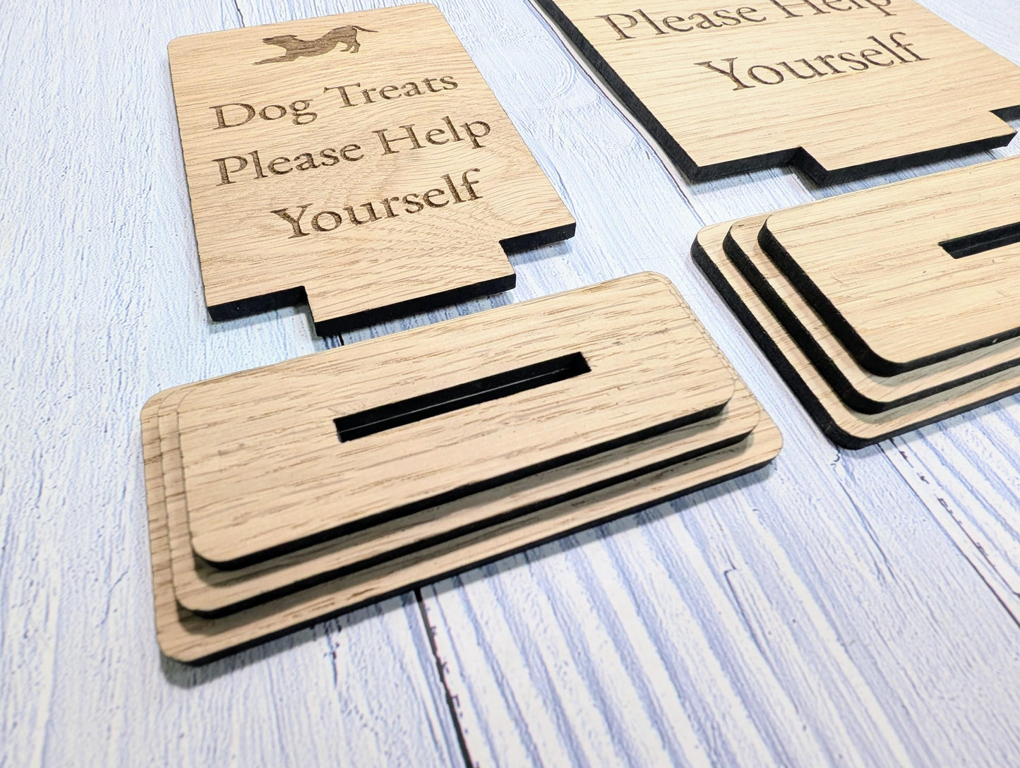 Dog Treats Sign – Freestanding Wooden Pet Treat Station, Cute Engraved Dog Design, Rustic Home, Pub & Café Decor, Sustainable Oak Finish