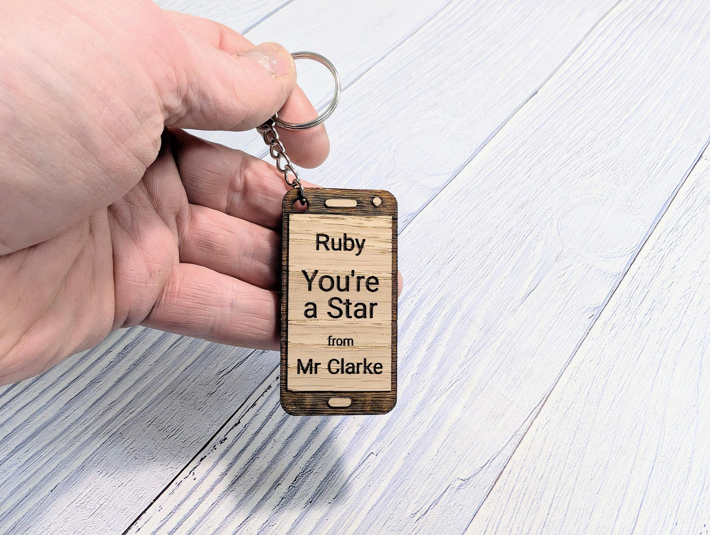 Personalised Student Keyring – "You're a Star" Teacher Gift, Mobile Phone Shape, End of Term Keepsake, Custom Class Gift