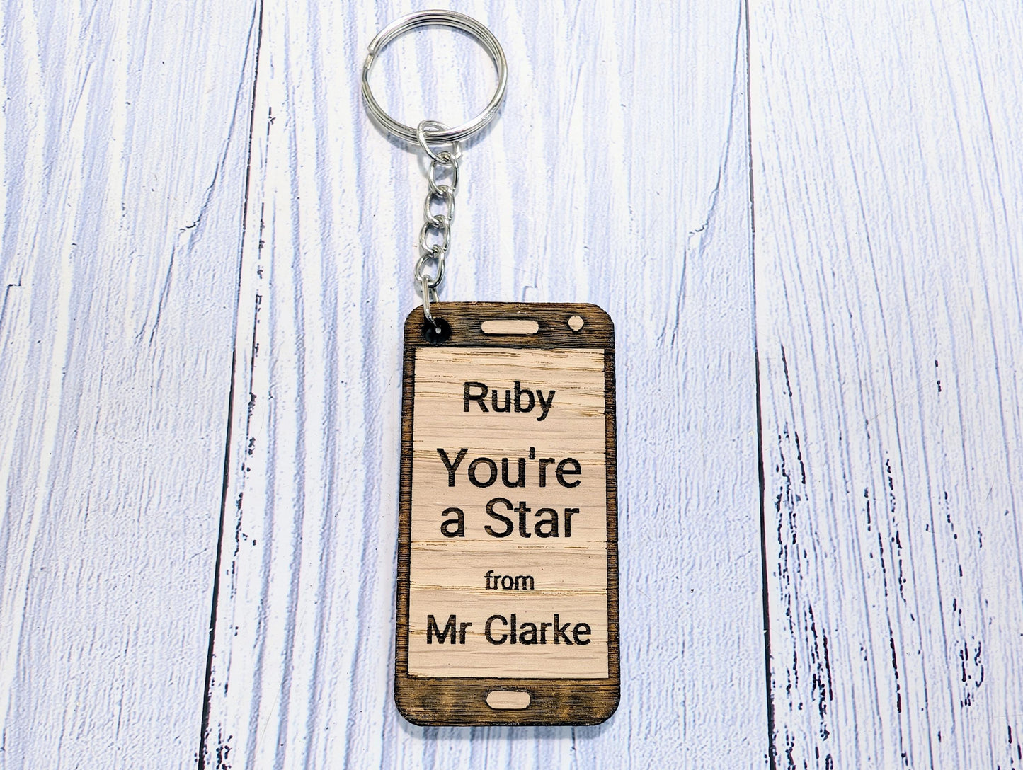 Personalised Student Keyring – "You're a Star" Teacher Gift, Mobile Phone Shape, End of Term Keepsake, Custom Class Gift