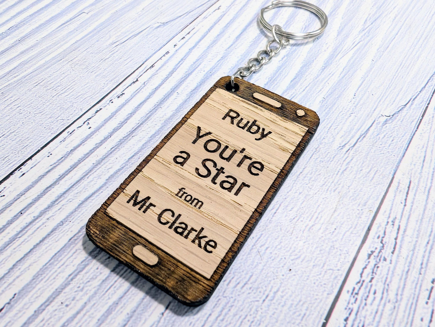 Personalised Student Keyring – "You're a Star" Teacher Gift, Mobile Phone Shape, End of Term Keepsake, Custom Class Gift