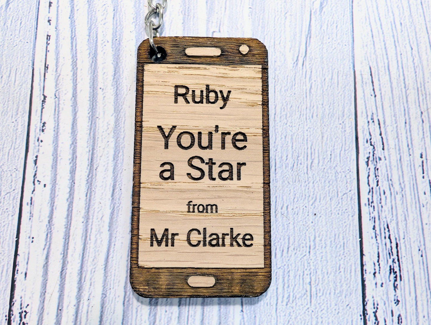 Personalised Student Keyring – "You're a Star" Teacher Gift, Mobile Phone Shape, End of Term Keepsake, Custom Class Gift