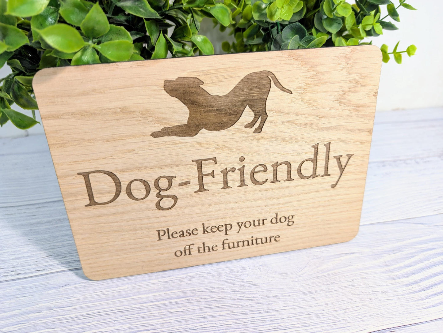 Dog Friendly Sign – Please Keep Dogs Off Furniture, Wooden Pet Rules Plaque for Home, Café, Holiday Let, Rental Cottage or B&B
