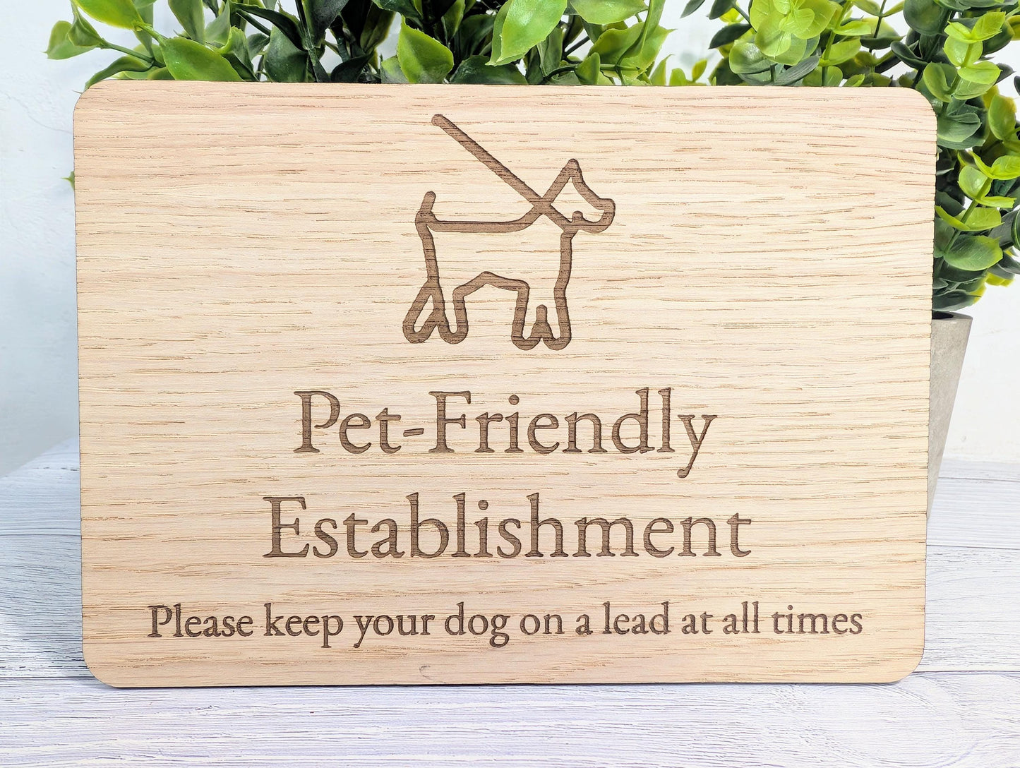 Dog on Lead Sign – Pet Friendly Establishment Sign – Oak Veneer Dog Sign – Keep Dogs on Lead – Optional Wooden Stand